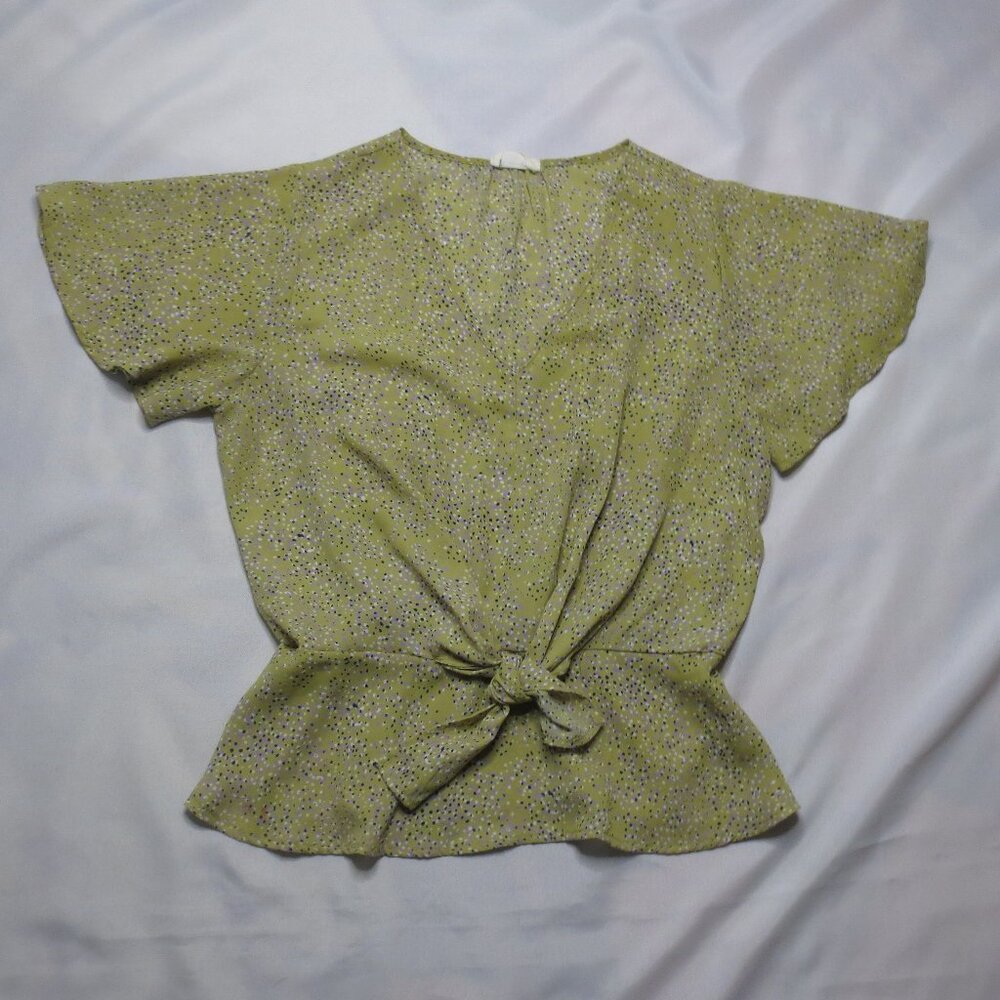 SIENNA SKY womens SHIRT green BLOUSE confetti TIE lightweight BUTTERFLY SIZE M